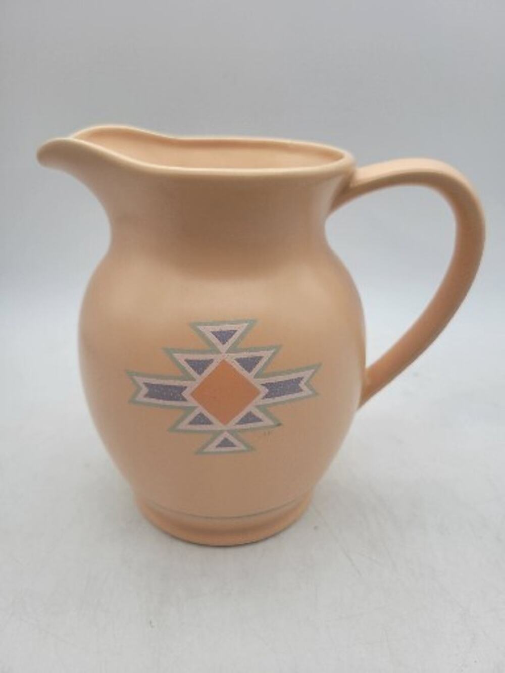 Treasure Craft Southwest 7” Tall Ceramic Pitcher Vase Orange/Blue Japan Mervyns